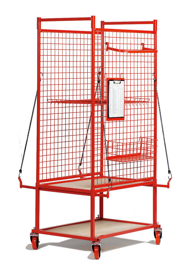 Carrello porta pezzi per carrozzeria con ampi piani di appoggio